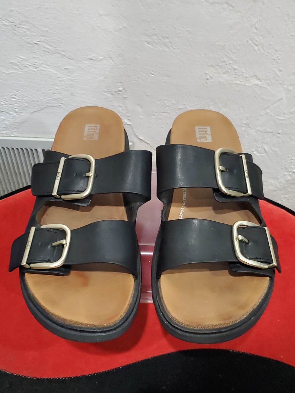 Fitflop GEN-FF Buckle Two-Bar Leather Slides In Black Size 8.5 - Picture 8 of 15